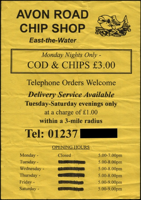 A5 poster from Avon Road chip shop.