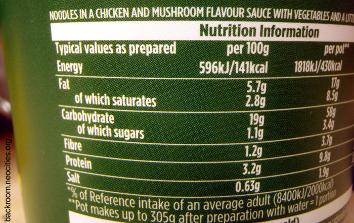 View of new (4/2021) Pot Noodle nutrition information