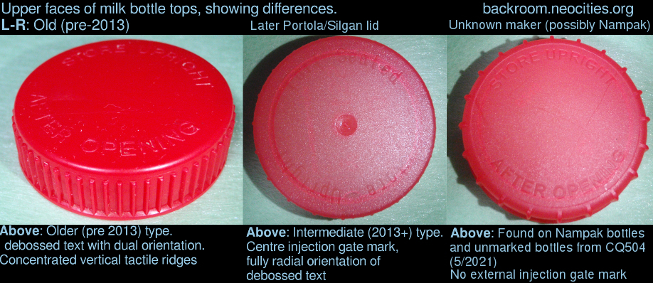 View showing bottle top differences from above