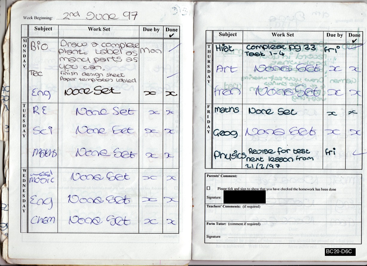 some of the main diary pages, showing some entries. 1997