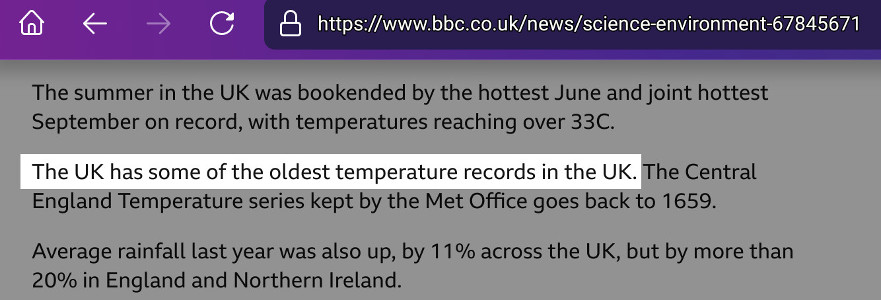 The UK has some of the oldest temperature records in the UK... good to know!