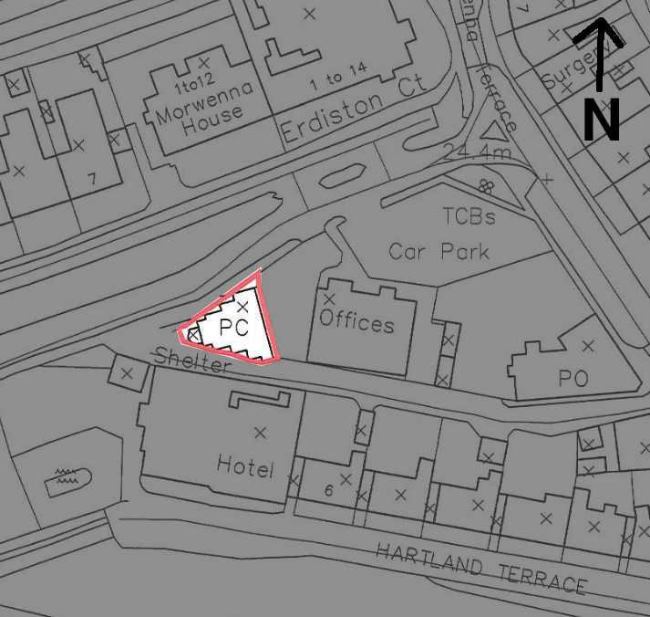 Extract of planning document showing location of the building (planning ref: 2008-00457, Crown copyright)
