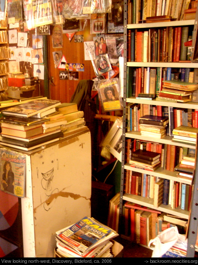 Showing desk (left) and bookcase (right) at Discovery Music, ca. 2006
