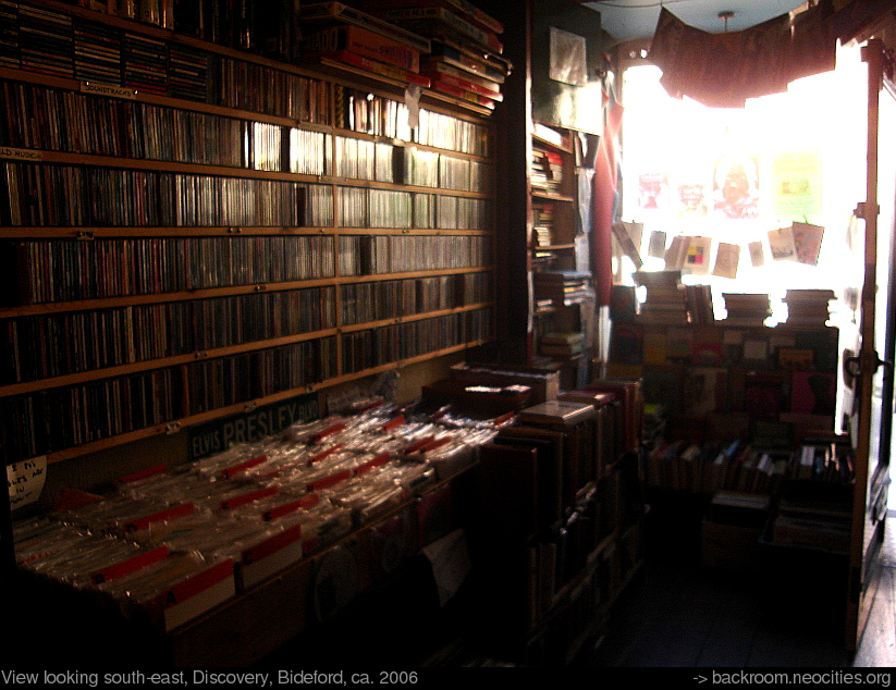 Showing south-eastern wall at Discovery Music, with shelving and records ca. 2006